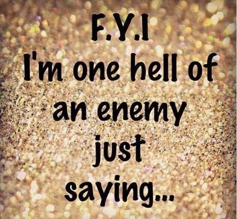 F.Y.I. I'm one hell of an enemy. Just saying Picture Quote #1