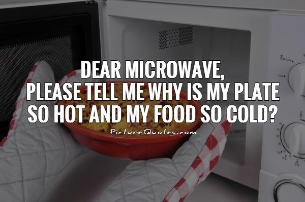 Dear microwave, please tell me why is my plate so hot and my food so cold? Picture Quote #1