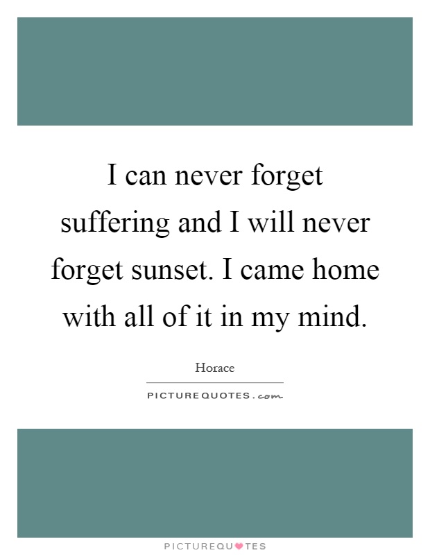 I can never forget suffering and I will never forget sunset. I came home with all of it in my mind Picture Quote #1