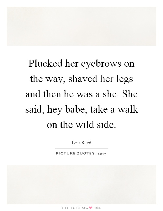 Plucked her eyebrows on the way, shaved her legs and then he was a she. She said, hey babe, take a walk on the wild side Picture Quote #1