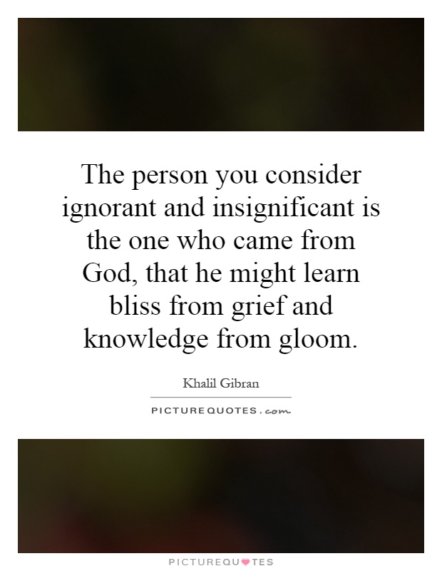 The person you consider ignorant and insignificant is the one who came from God, that he might learn bliss from grief and knowledge from gloom Picture Quote #1