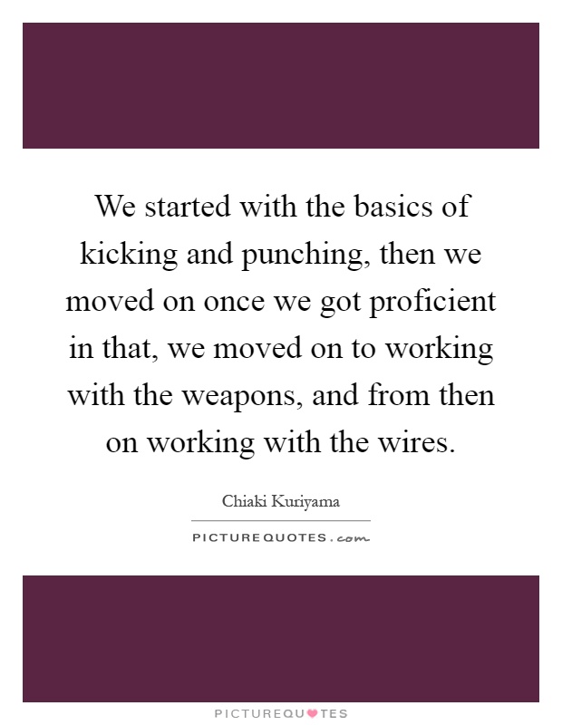 We started with the basics of kicking and punching, then we moved on once we got proficient in that, we moved on to working with the weapons, and from then on working with the wires Picture Quote #1
