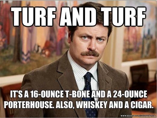 Turf and turf. It's a 16 ounce T-bone and a 24-ounce Porterhouse. Also, whiskey and a cigar Picture Quote #1