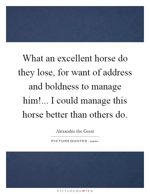 What an excellent horse do they lose, for want of address and boldness to manage him!... I could manage this horse better than others do Picture Quote #1