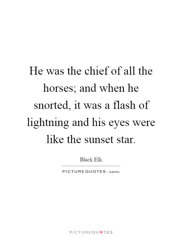 He was the chief of all the horses; and when he snorted, it was a flash of lightning and his eyes were like the sunset star Picture Quote #1
