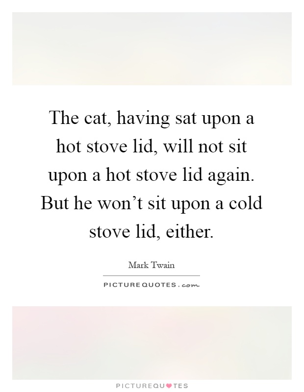 The cat, having sat upon a hot stove lid, will not sit upon a hot stove lid again. But he won’t sit upon a cold stove lid, either Picture Quote #1
