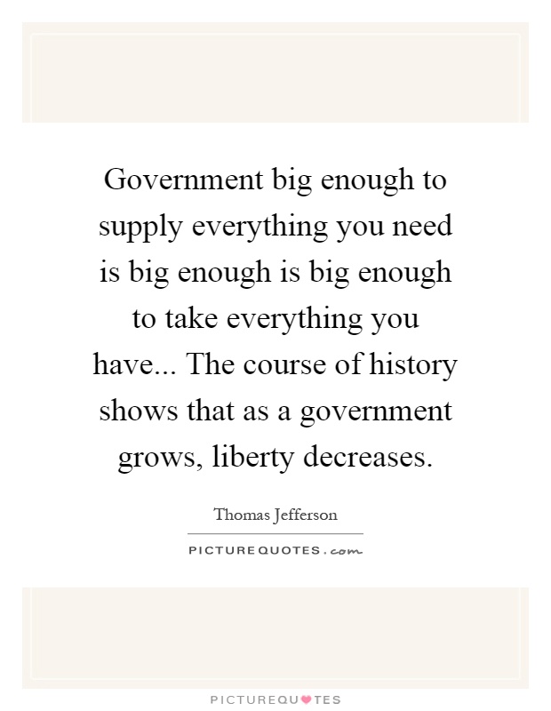 Government big enough to supply everything you need is big enough is big enough to take everything you have... The course of history shows that as a government grows, liberty decreases Picture Quote #1