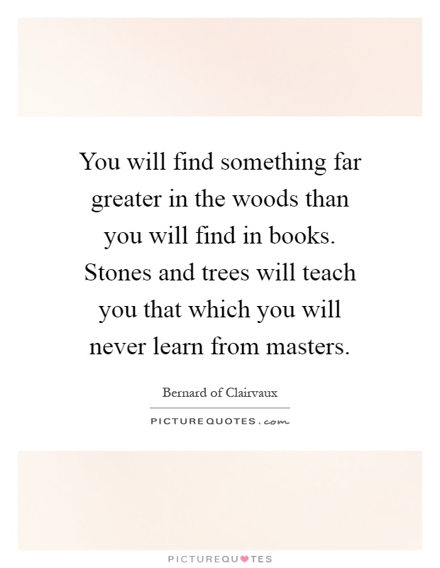 You will find something far greater in the woods than you will find in books. Stones and trees will teach you that which you will never learn from masters Picture Quote #1
