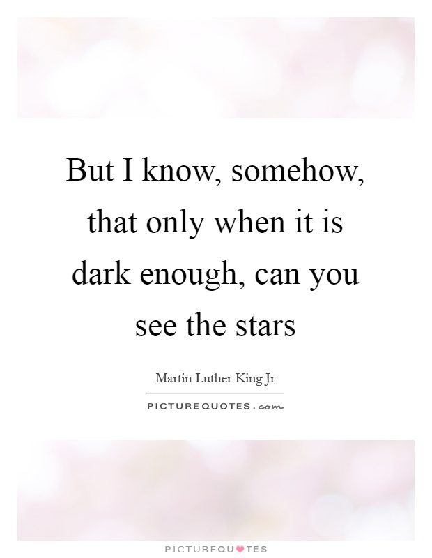 But I know, somehow, that only when it is dark enough, can you see the stars Picture Quote #1