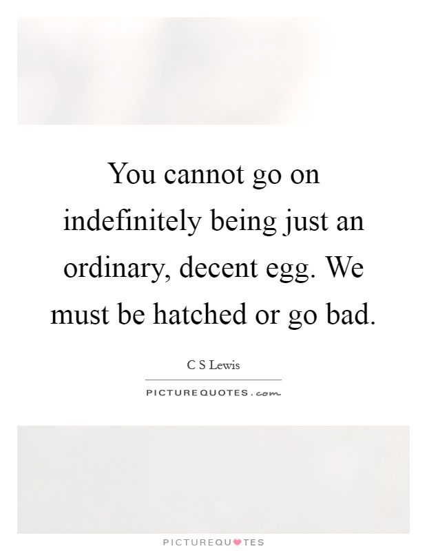 You cannot go on indefinitely being just an ordinary, decent egg. We must be hatched or go bad Picture Quote #1