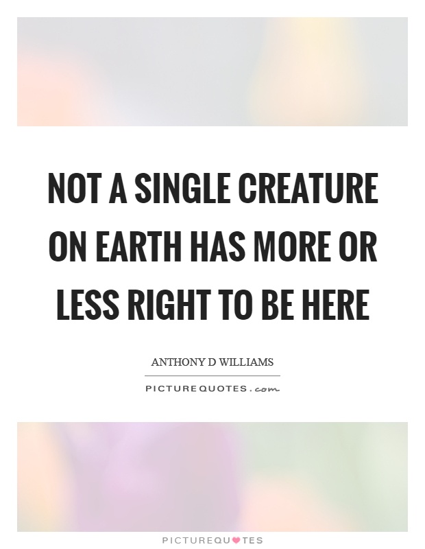 Not a single creature on earth has more or less right to be here Picture Quote #1