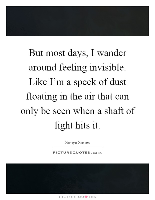 But most days, I wander around feeling invisible. Like I’m a speck of dust floating in the air that can only be seen when a shaft of light hits it Picture Quote #1