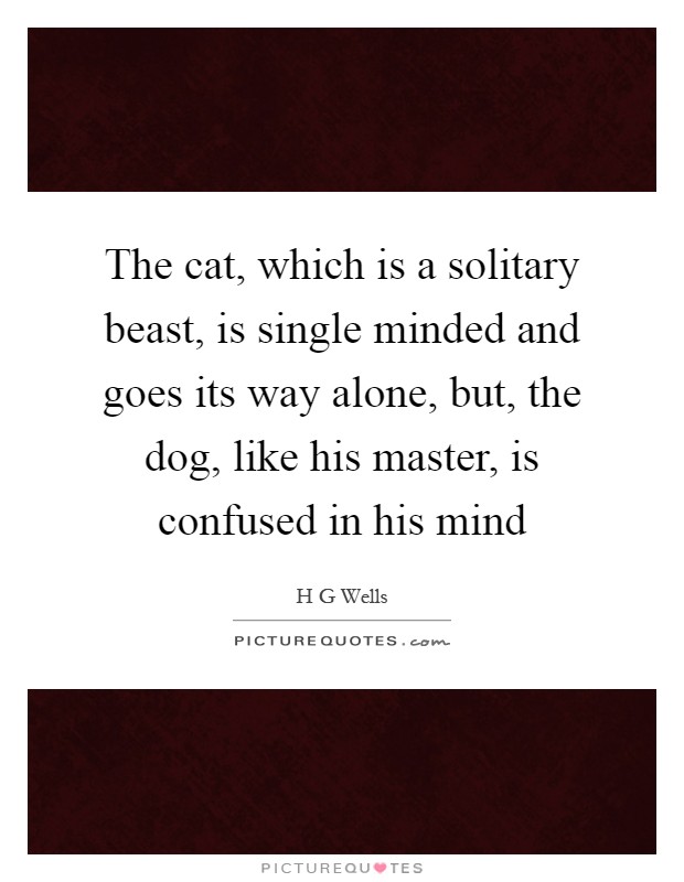 The cat, which is a solitary beast, is single minded and goes its way alone, but, the dog, like his master, is confused in his mind Picture Quote #1