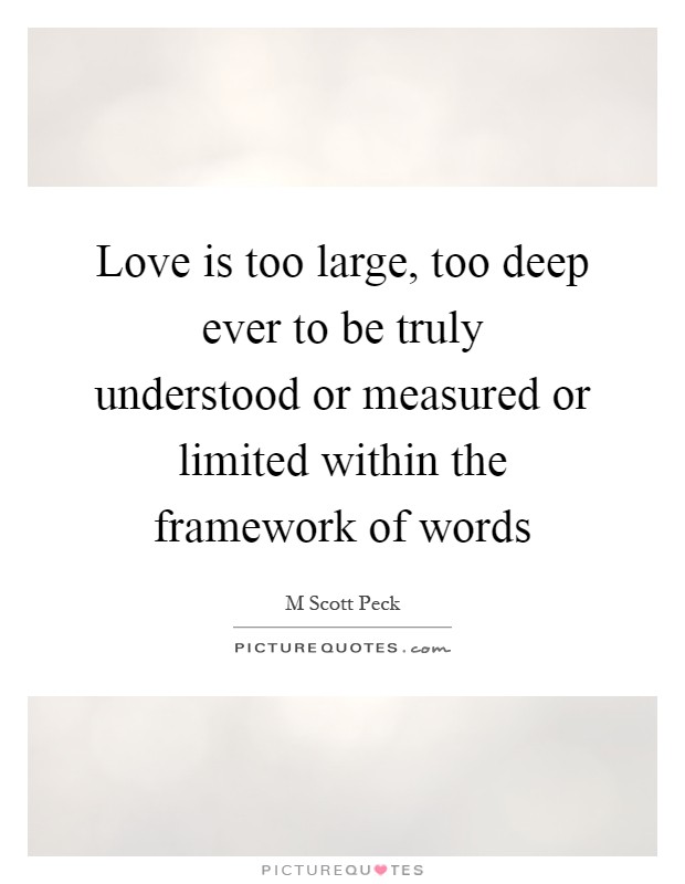 Love is too large, too deep ever to be truly understood or measured or limited within the framework of words Picture Quote #1