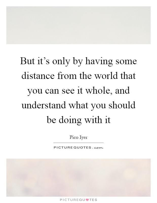 But it’s only by having some distance from the world that you can see it whole, and understand what you should be doing with it Picture Quote #1