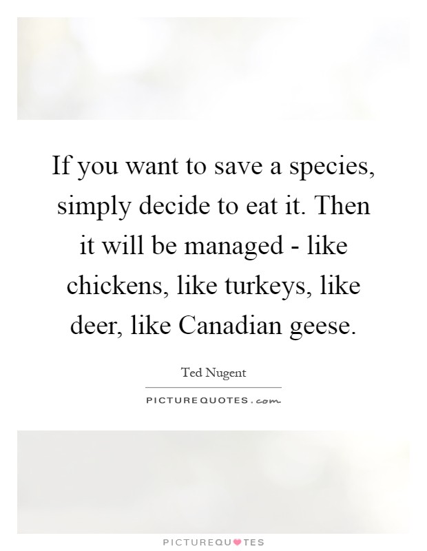 If you want to save a species, simply decide to eat it. Then it will be managed - like chickens, like turkeys, like deer, like Canadian geese Picture Quote #1