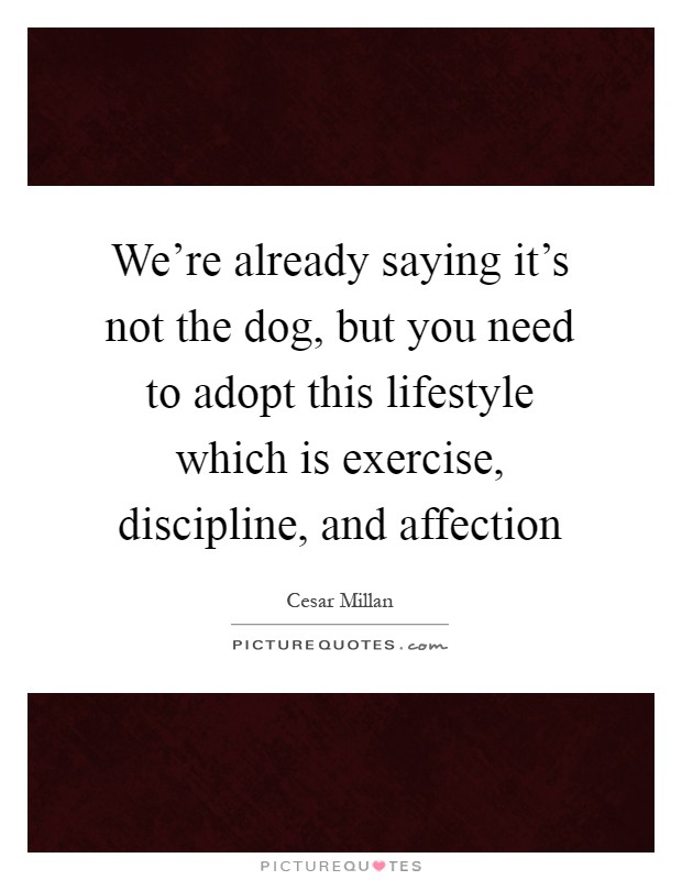 We’re already saying it’s not the dog, but you need to adopt this lifestyle which is exercise, discipline, and affection Picture Quote #1