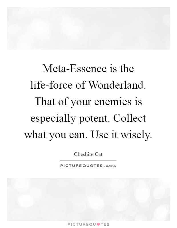 Meta-Essence is the life-force of Wonderland. That of your enemies is especially potent. Collect what you can. Use it wisely Picture Quote #1