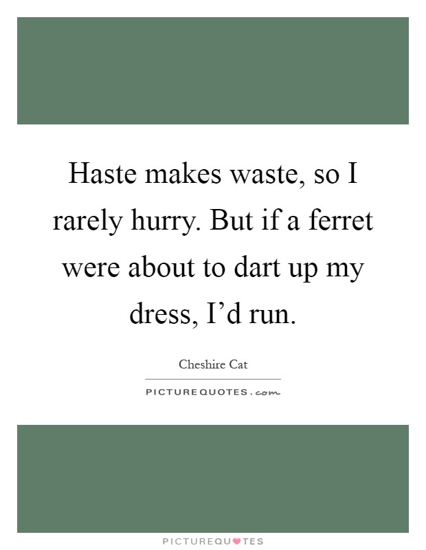 Haste makes waste, so I rarely hurry. But if a ferret were about to dart up my dress, I’d run Picture Quote #1