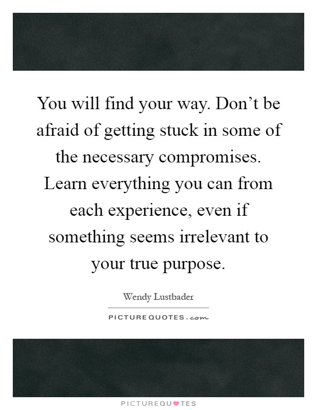 You will find your way. Don’t be afraid of getting stuck in some of the necessary compromises. Learn everything you can from each experience, even if something seems irrelevant to your true purpose Picture Quote #1