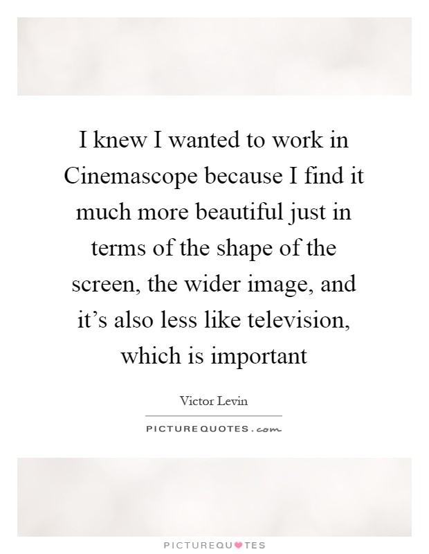 I knew I wanted to work in Cinemascope because I find it much more beautiful just in terms of the shape of the screen, the wider image, and it’s also less like television, which is important Picture Quote #1