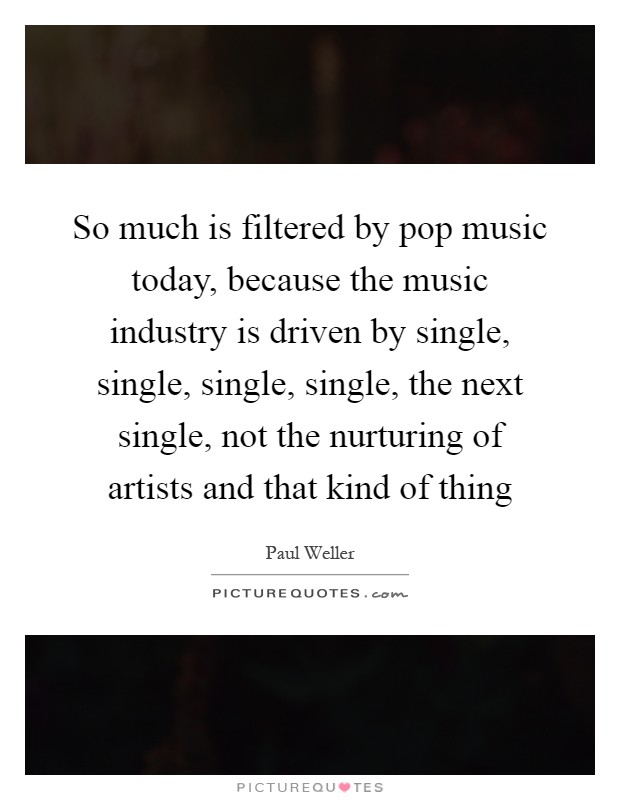 So much is filtered by pop music today, because the music industry is driven by single, single, single, single, the next single, not the nurturing of artists and that kind of thing Picture Quote #1