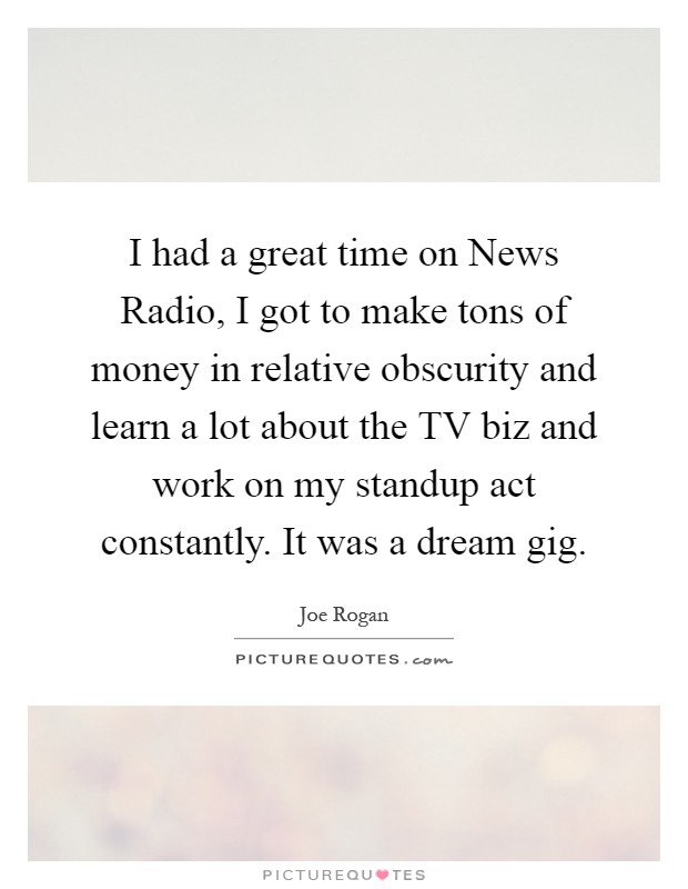 I had a great time on News Radio, I got to make tons of money in relative obscurity and learn a lot about the TV biz and work on my standup act constantly. It was a dream gig Picture Quote #1