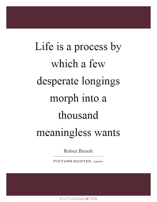 Life is a process by which a few desperate longings morph into a thousand meaningless wants Picture Quote #1