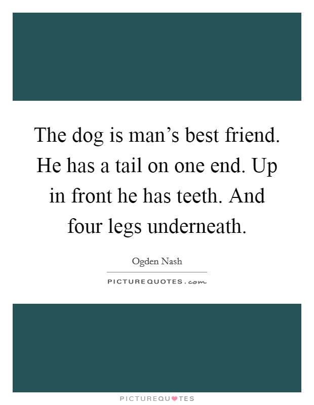The dog is man’s best friend. He has a tail on one end. Up in front he has teeth. And four legs underneath Picture Quote #1