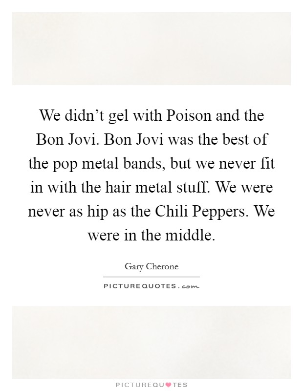 We didn't gel with Poison and the Bon Jovi. Bon Jovi was the best of the pop metal bands, but we never fit in with the hair metal stuff. We were never as hip as the Chili Peppers. We were in the middle Picture Quote #1