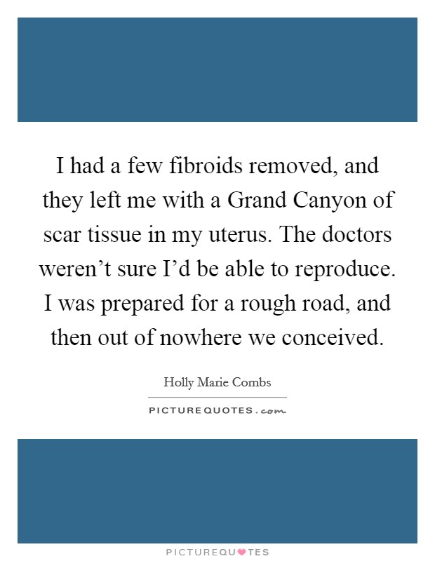 I had a few fibroids removed, and they left me with a Grand Canyon of scar tissue in my uterus. The doctors weren’t sure I’d be able to reproduce. I was prepared for a rough road, and then out of nowhere we conceived Picture Quote #1