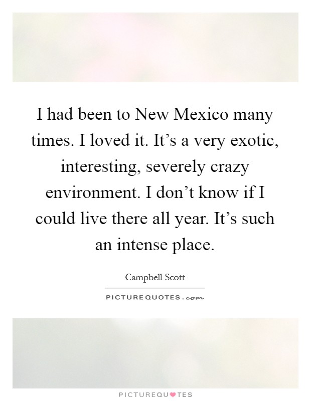 I had been to New Mexico many times. I loved it. It's a very exotic, interesting, severely crazy environment. I don't know if I could live there all year. It's such an intense place Picture Quote #1