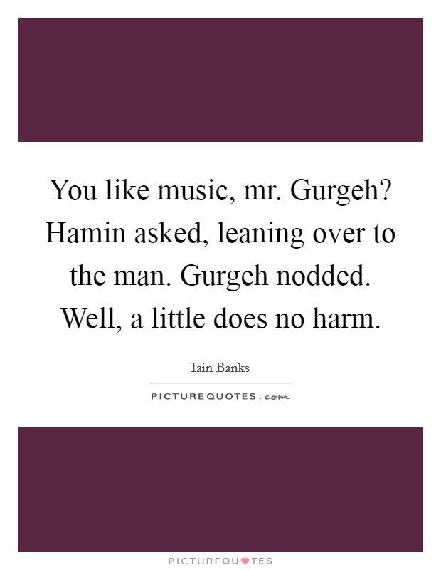 You like music, mr. Gurgeh? Hamin asked, leaning over to the man. Gurgeh nodded. Well, a little does no harm Picture Quote #1