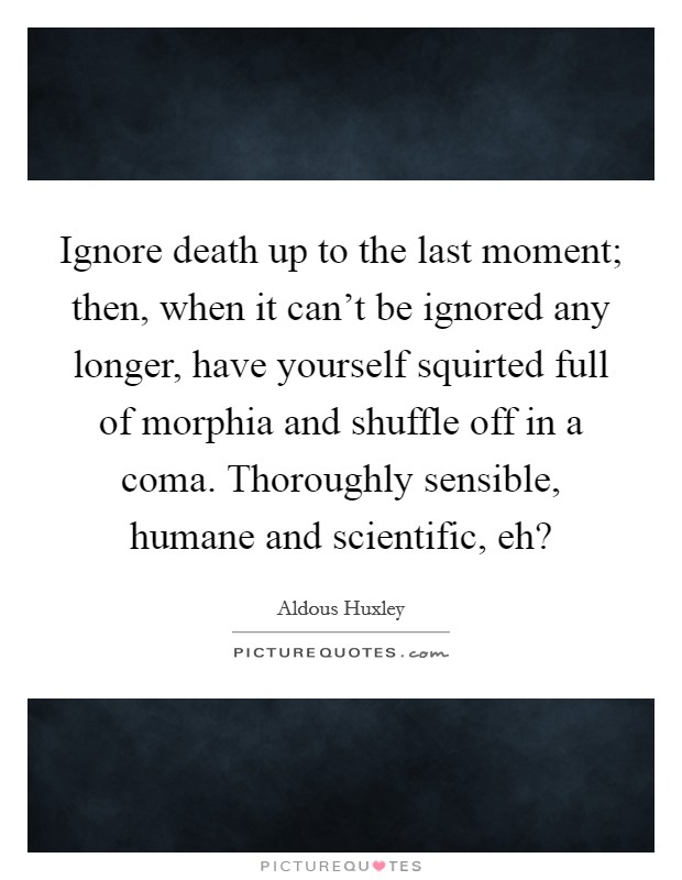 Ignore death up to the last moment; then, when it can’t be ignored any longer, have yourself squirted full of morphia and shuffle off in a coma. Thoroughly sensible, humane and scientific, eh? Picture Quote #1