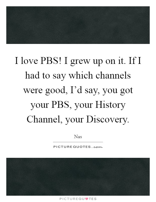 I love PBS! I grew up on it. If I had to say which channels were good, I’d say, you got your PBS, your History Channel, your Discovery Picture Quote #1