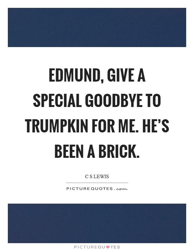 Edmund, give a special goodbye to Trumpkin for me. He’s been a brick Picture Quote #1
