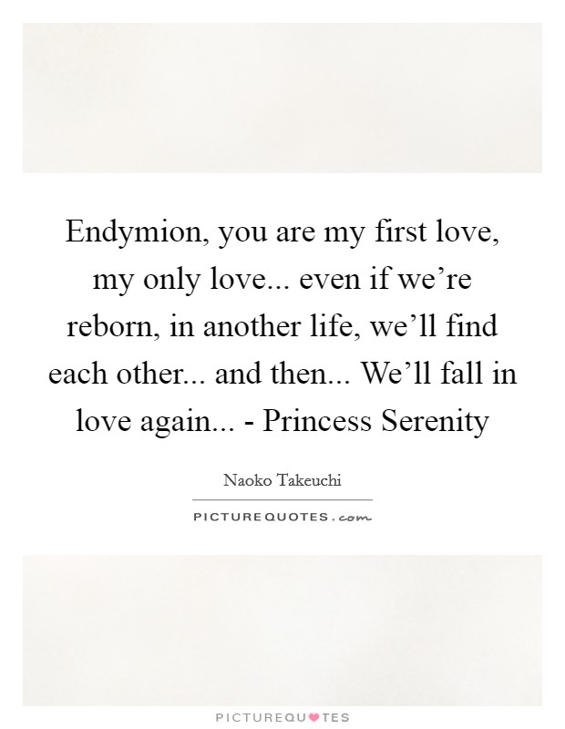 Endymion, you are my first love, my only love... even if we’re reborn, in another life, we’ll find each other... and then... We’ll fall in love again... - Princess Serenity Picture Quote #1