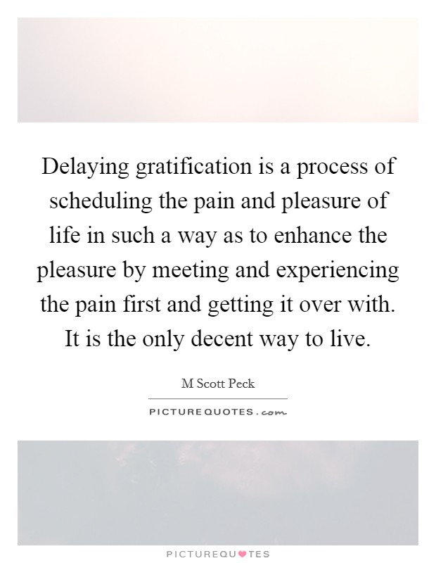 Delaying gratification is a process of scheduling the pain and pleasure of life in such a way as to enhance the pleasure by meeting and experiencing the pain first and getting it over with. It is the only decent way to live Picture Quote #1
