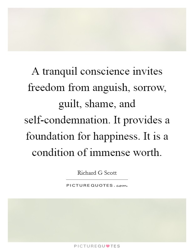 A tranquil conscience invites freedom from anguish, sorrow, guilt, shame, and self-condemnation. It provides a foundation for happiness. It is a condition of immense worth Picture Quote #1