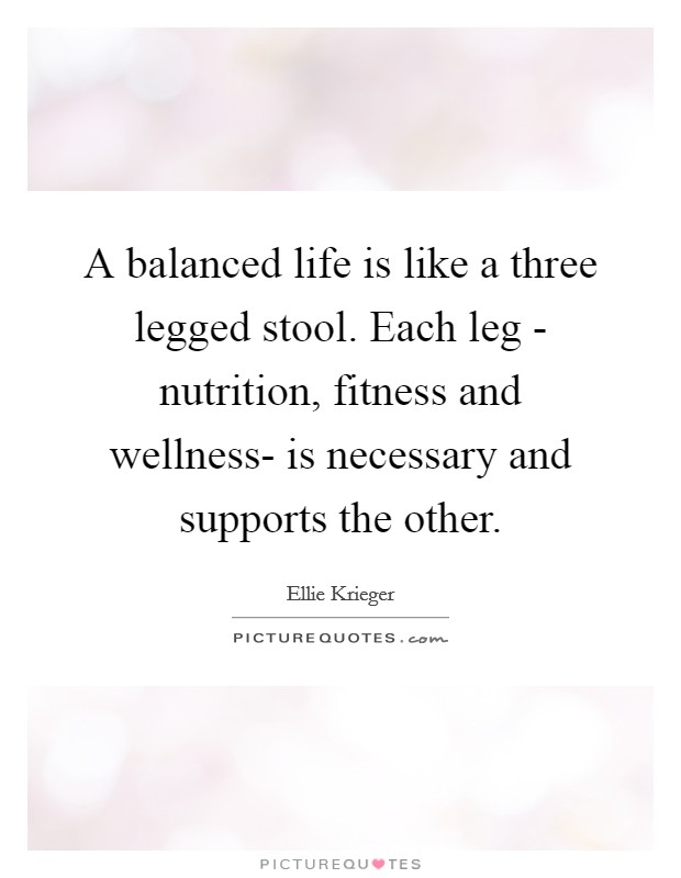 A balanced life is like a three legged stool. Each leg - nutrition, fitness and wellness- is necessary and supports the other Picture Quote #1
