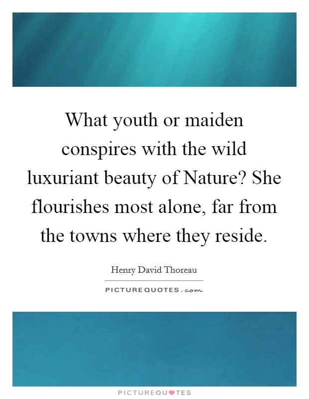 What youth or maiden conspires with the wild luxuriant beauty of Nature? She flourishes most alone, far from the towns where they reside Picture Quote #1