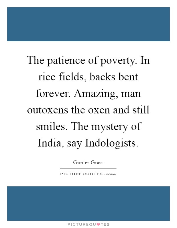 The patience of poverty. In rice fields, backs bent forever. Amazing, man outoxens the oxen and still smiles. The mystery of India, say Indologists Picture Quote #1