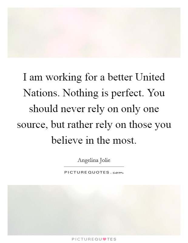 I am working for a better United Nations. Nothing is perfect. You should never rely on only one source, but rather rely on those you believe in the most Picture Quote #1