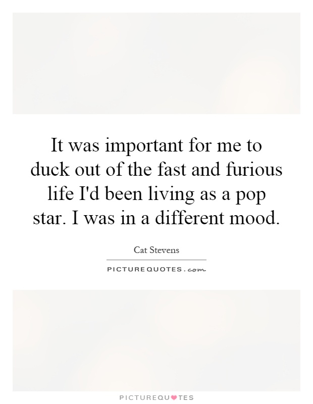 It was important for me to duck out of the fast and furious life I'd been living as a pop star. I was in a different mood Picture Quote #1