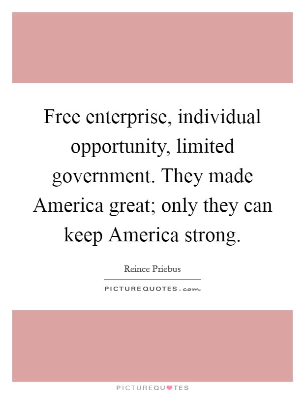 Free enterprise, individual opportunity, limited government. They made America great; only they can keep America strong Picture Quote #1