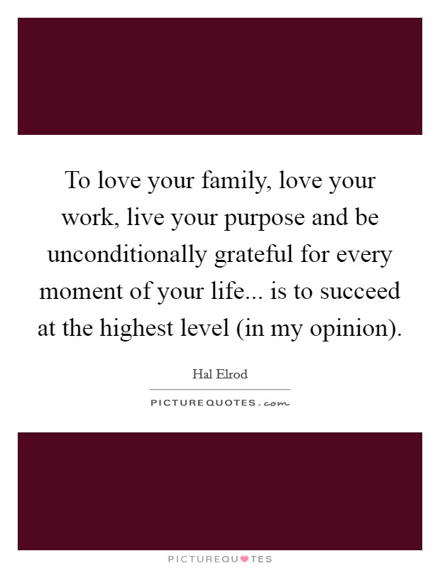 To love your family, love your work, live your purpose and be unconditionally grateful for every moment of your life... is to succeed at the highest level (in my opinion) Picture Quote #1