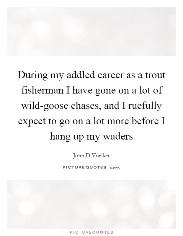 During my addled career as a trout fisherman I have gone on a lot of wild-goose chases, and I ruefully expect to go on a lot more before I hang up my waders Picture Quote #1