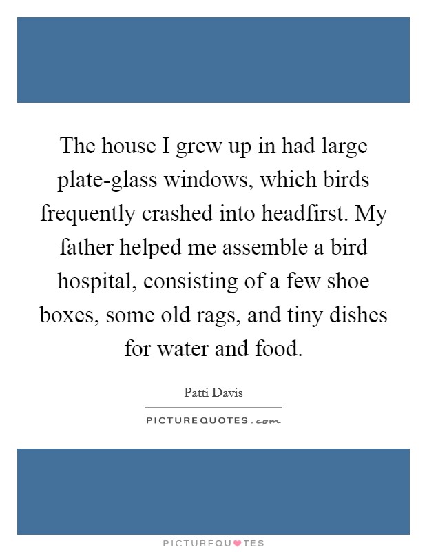 The house I grew up in had large plate-glass windows, which birds frequently crashed into headfirst. My father helped me assemble a bird hospital, consisting of a few shoe boxes, some old rags, and tiny dishes for water and food Picture Quote #1