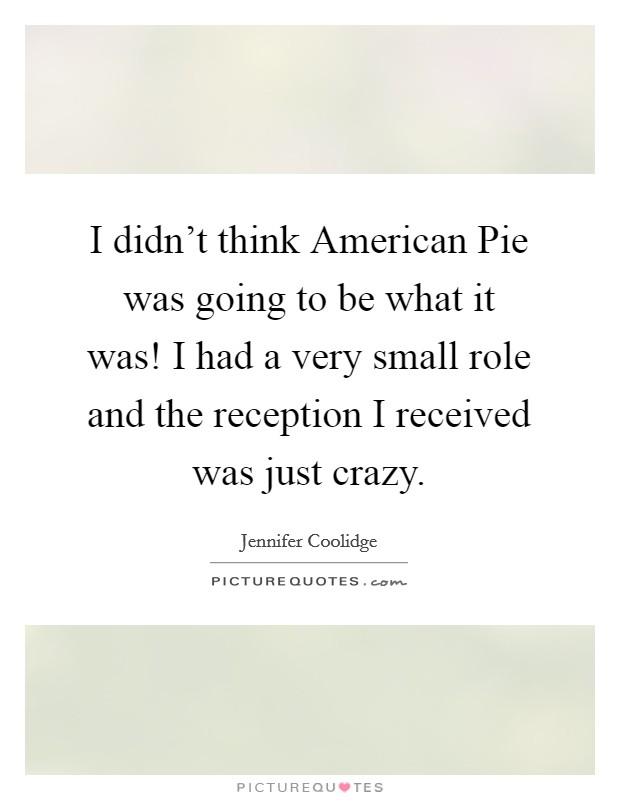 I didn’t think American Pie was going to be what it was! I had a very small role and the reception I received was just crazy Picture Quote #1