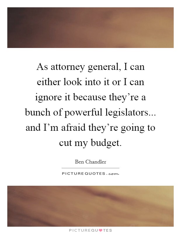 As attorney general, I can either look into it or I can ignore it because they’re a bunch of powerful legislators... and I’m afraid they’re going to cut my budget Picture Quote #1